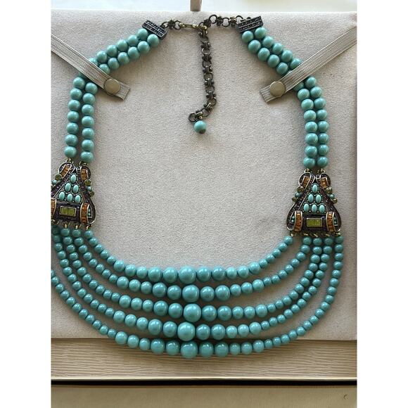 HEIDI DAUS 5 Strand Turquoise & Multi Color Crystal Necklace Adjustable STUNNING - Picture 12 of 16